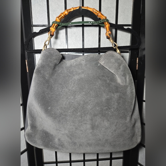 Gucci GM Bamboo Shoulder Bag Suede Leather 2Way Gray - Picture 4 of 9